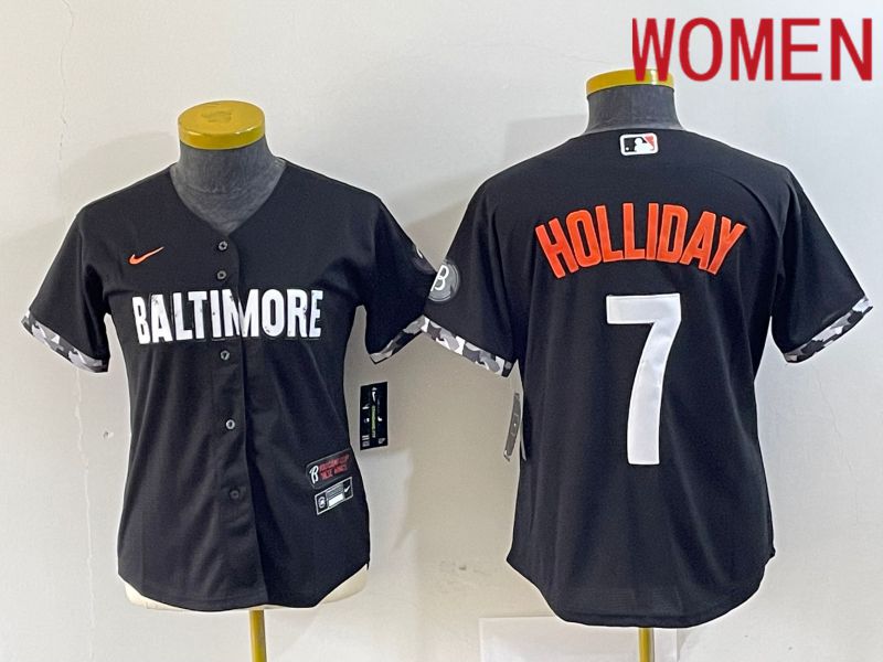 Women Baltimore Orioles 7 Holliday Black City Edition Nike 2024 MLB Jersey style 1